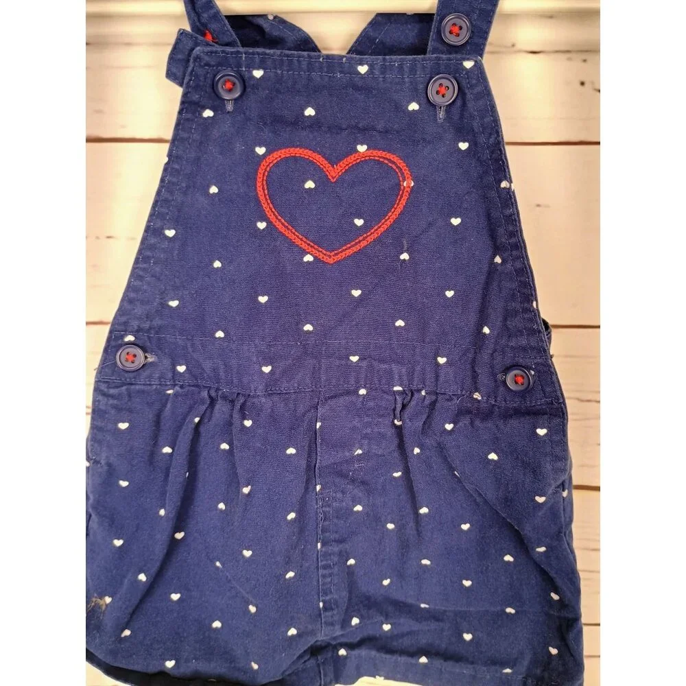 Child Of Mine Made By Carter's Girls Navy Polka Dot Red Heart Overall Dress Size